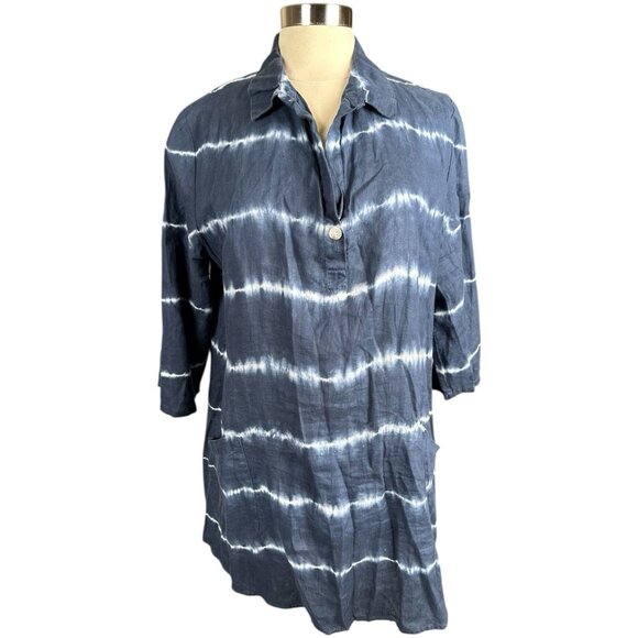 XCVI Top Womens Large L tie-dye lagen look casual artsy artist tunic 100% linen - Picture 2 of 15